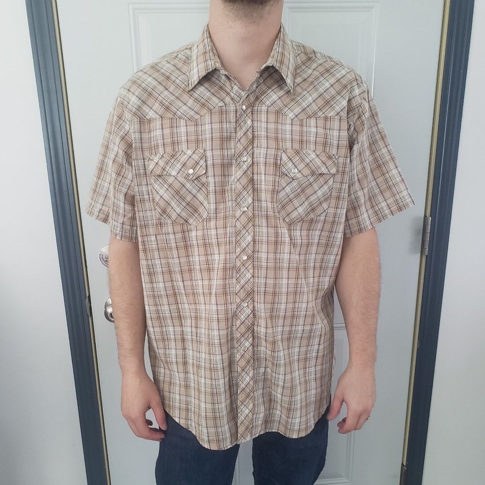 Vintage Wrangler‎ Tan Plaid Western Shirt